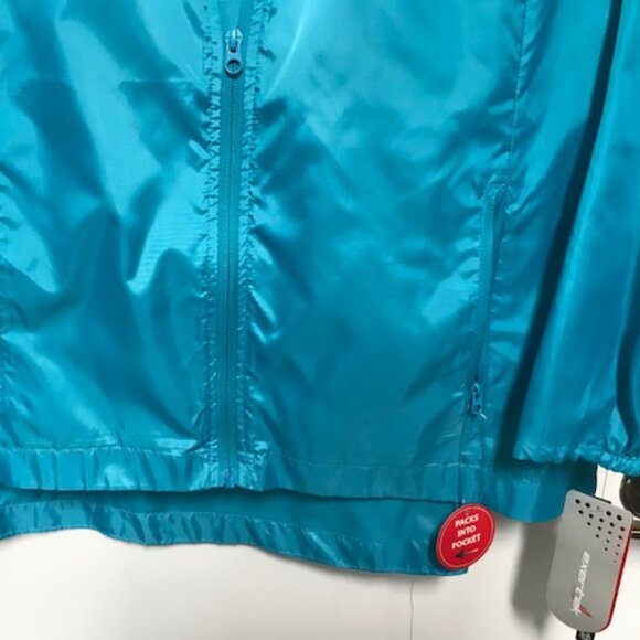 NWT EXERTEK WOMENS BRIGHT TEAL PACKABLE ZIP UP, HOODED JACKET. XXL ($44) - Picture 4 of 6